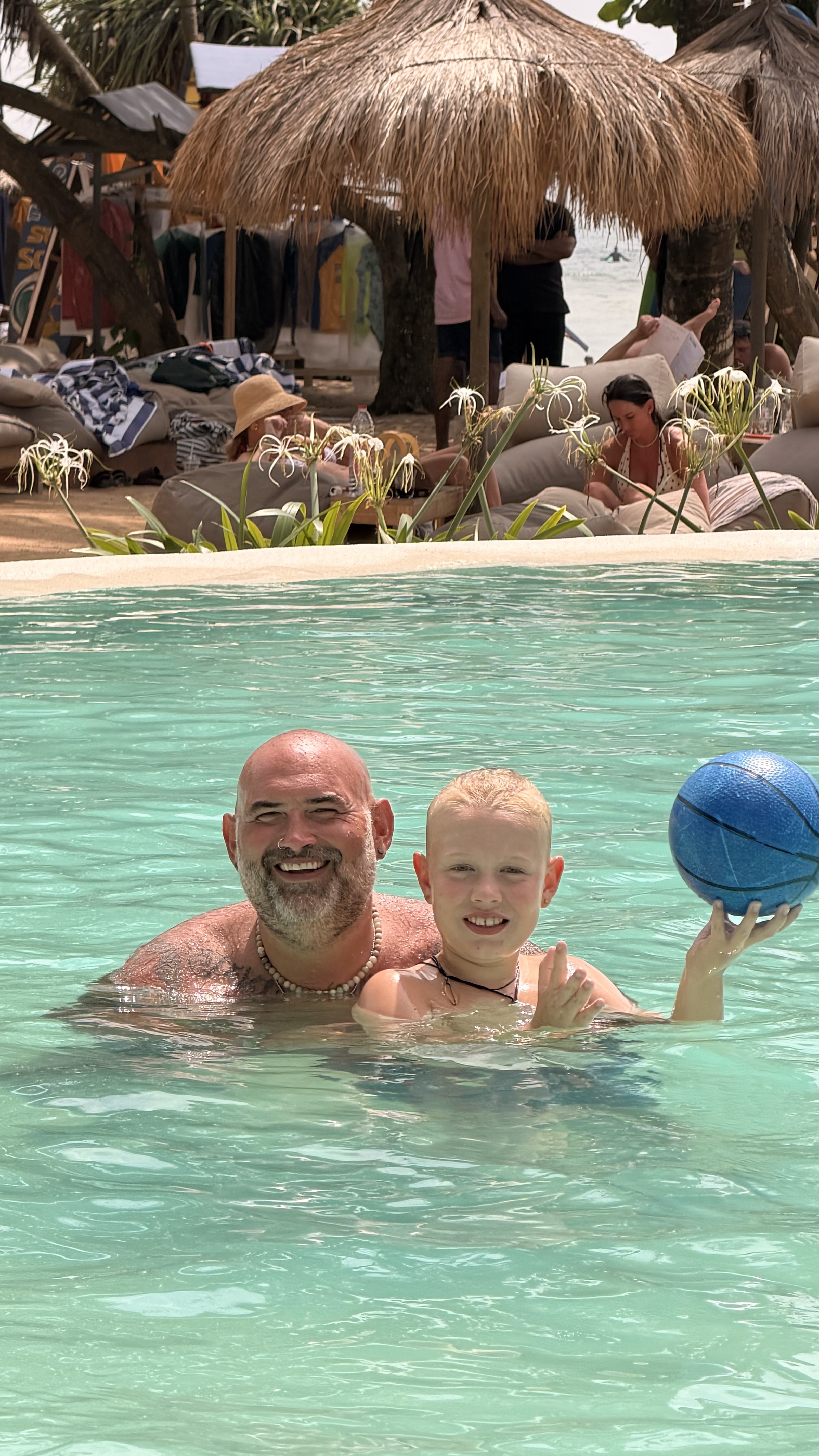 Playing ball in the pool