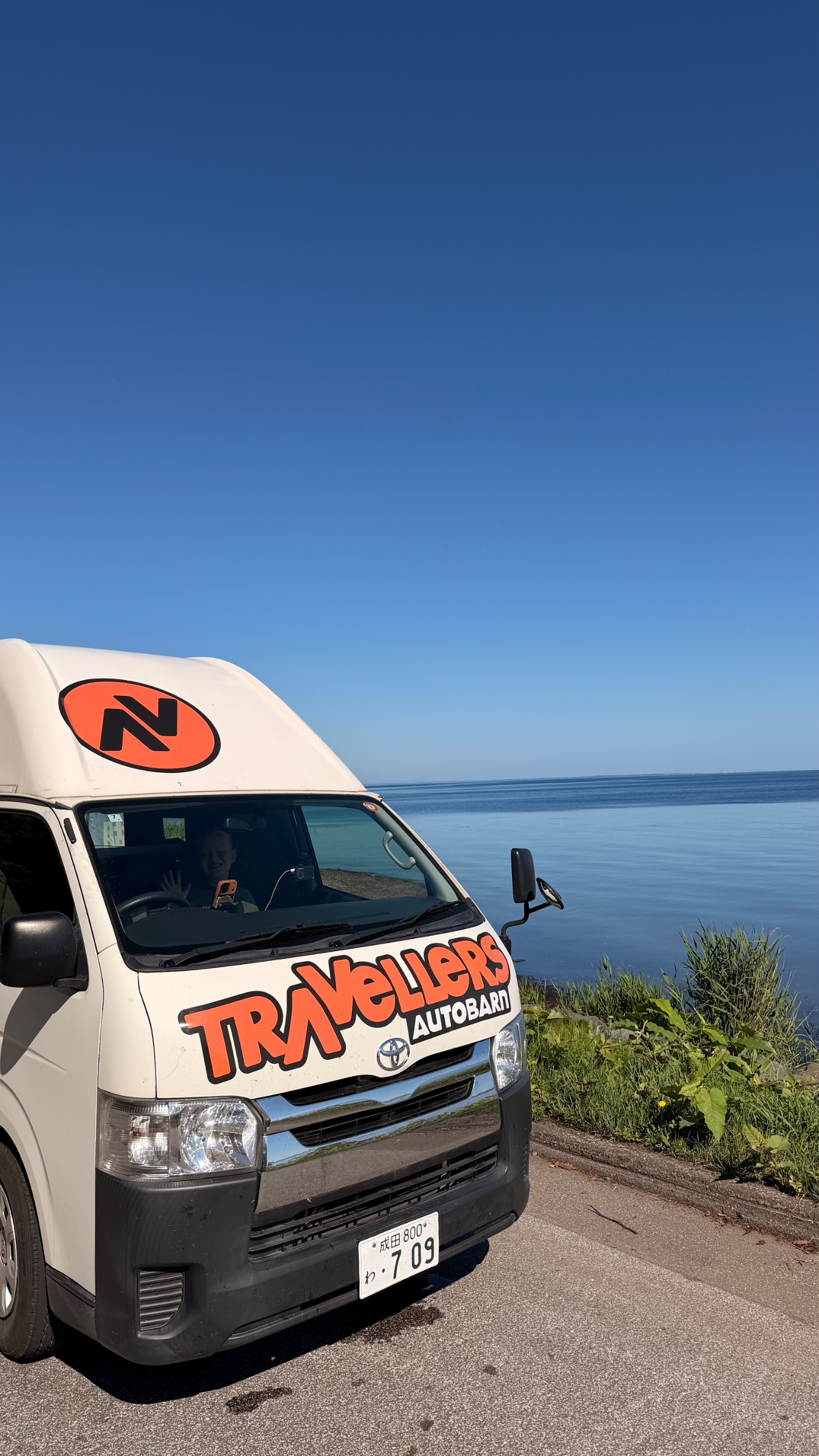 Van parked at Lake Saroma
