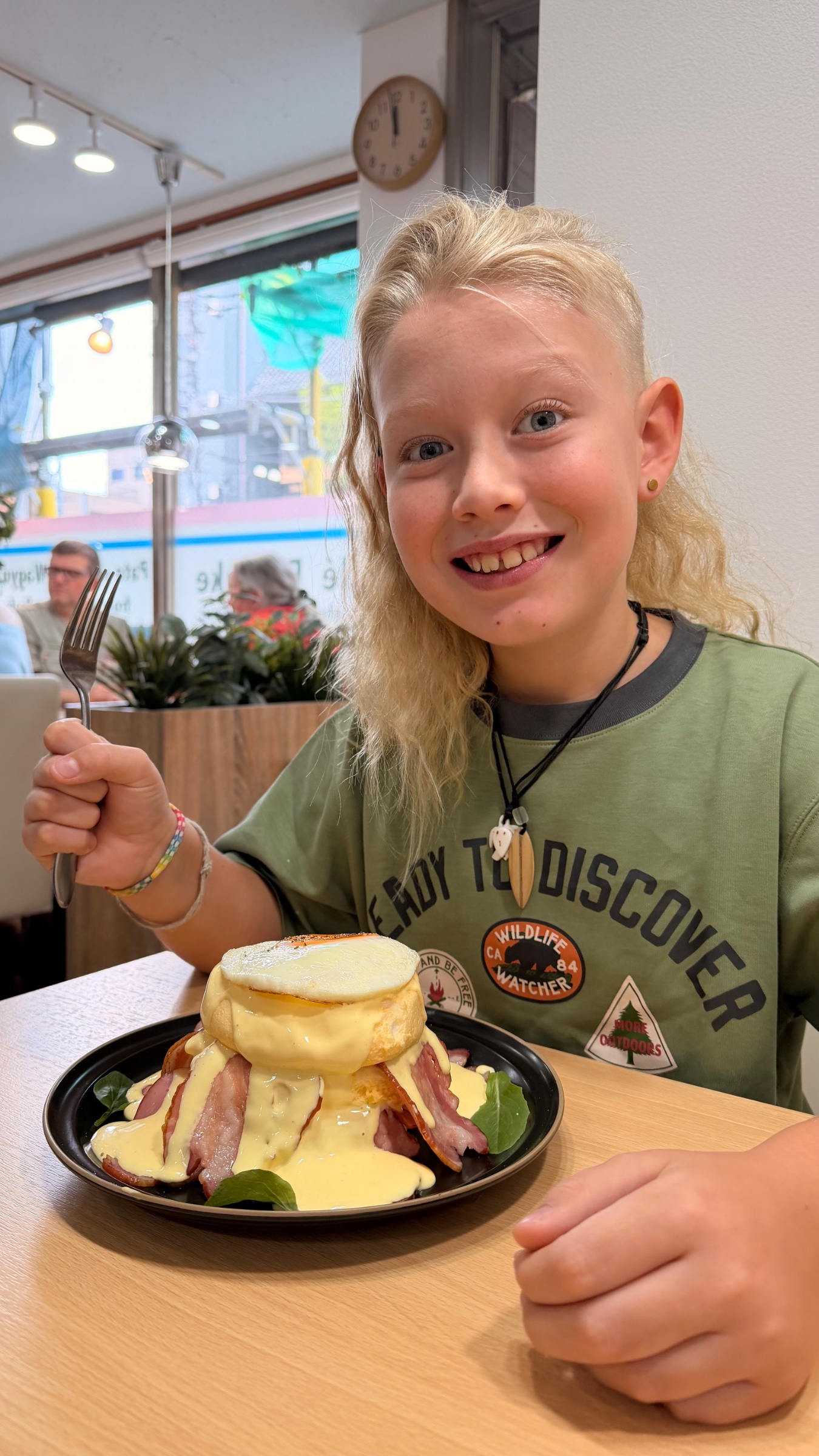 Jax eating soufflé waffle